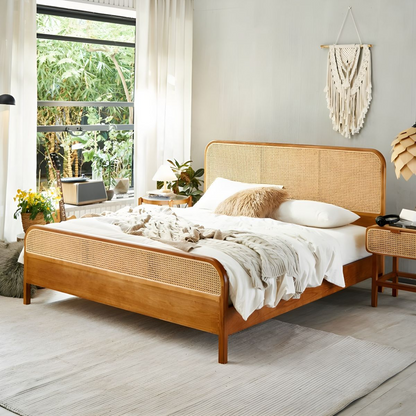 Tula Wooden Rattan Bed - Urban Ashram