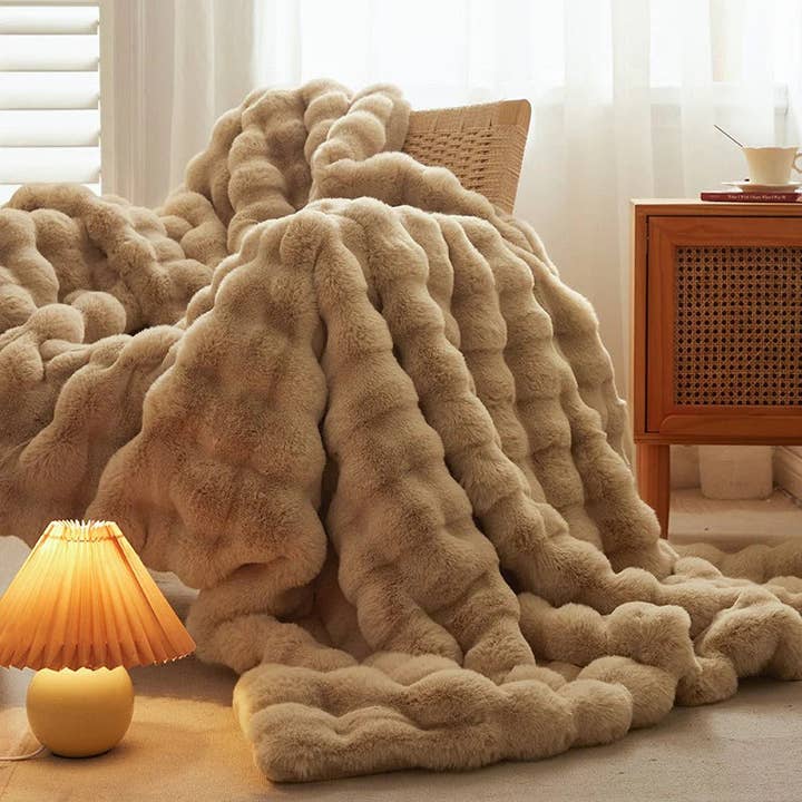 Luxurious Faux Rabbit Fur Throw Blanket - Urban Ashram