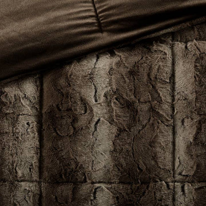 Wholesale Long Faux Fur 4-Piece Comforter Set, Brown