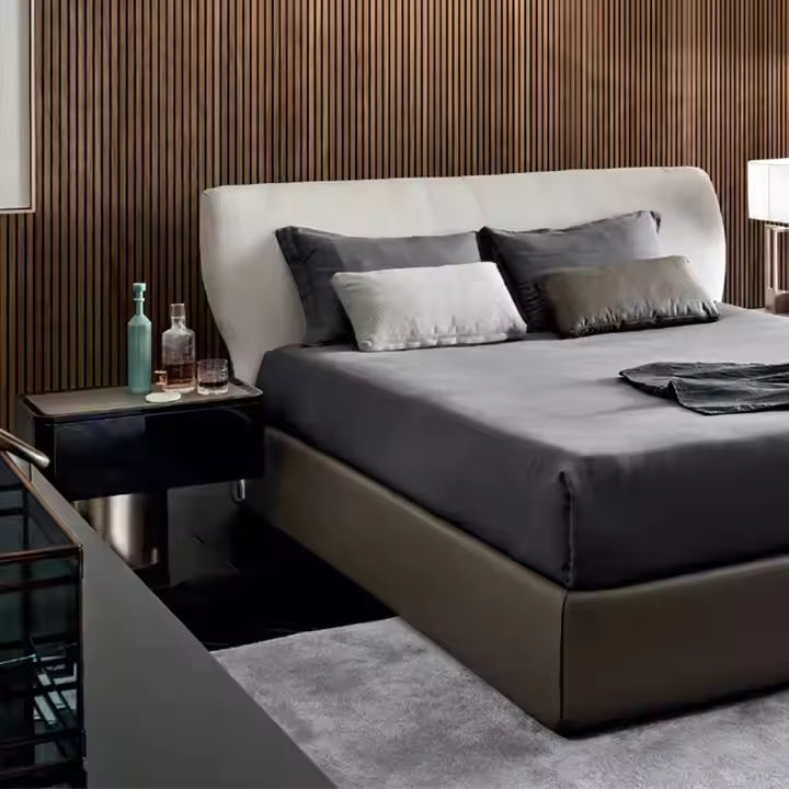 Noir Éclat Mid‑Century Wood & Stainless Steel Bedside Table - Urban Ashram