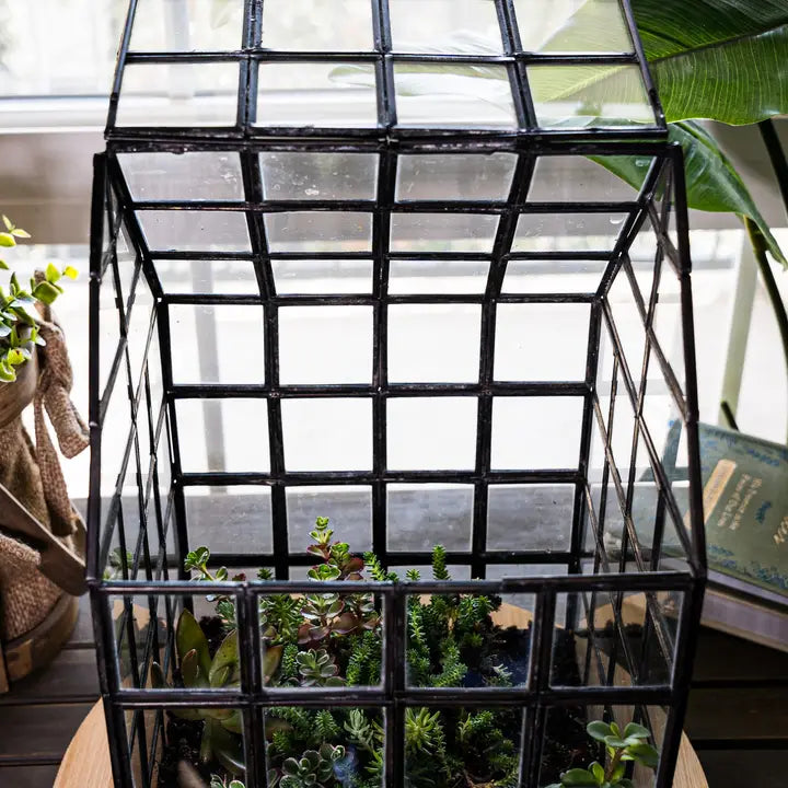 Lattice House Glass Terrarium Modern Greenhouse Planter - Urban Ashram