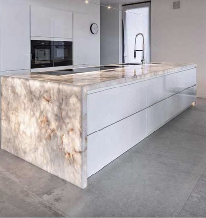 Multifunctional Luminous Jade Kitchen Island | Backlit Onyx Kitchen Island – Custom Luxury Stone Countertop with LED Illumination - Urban Ashram