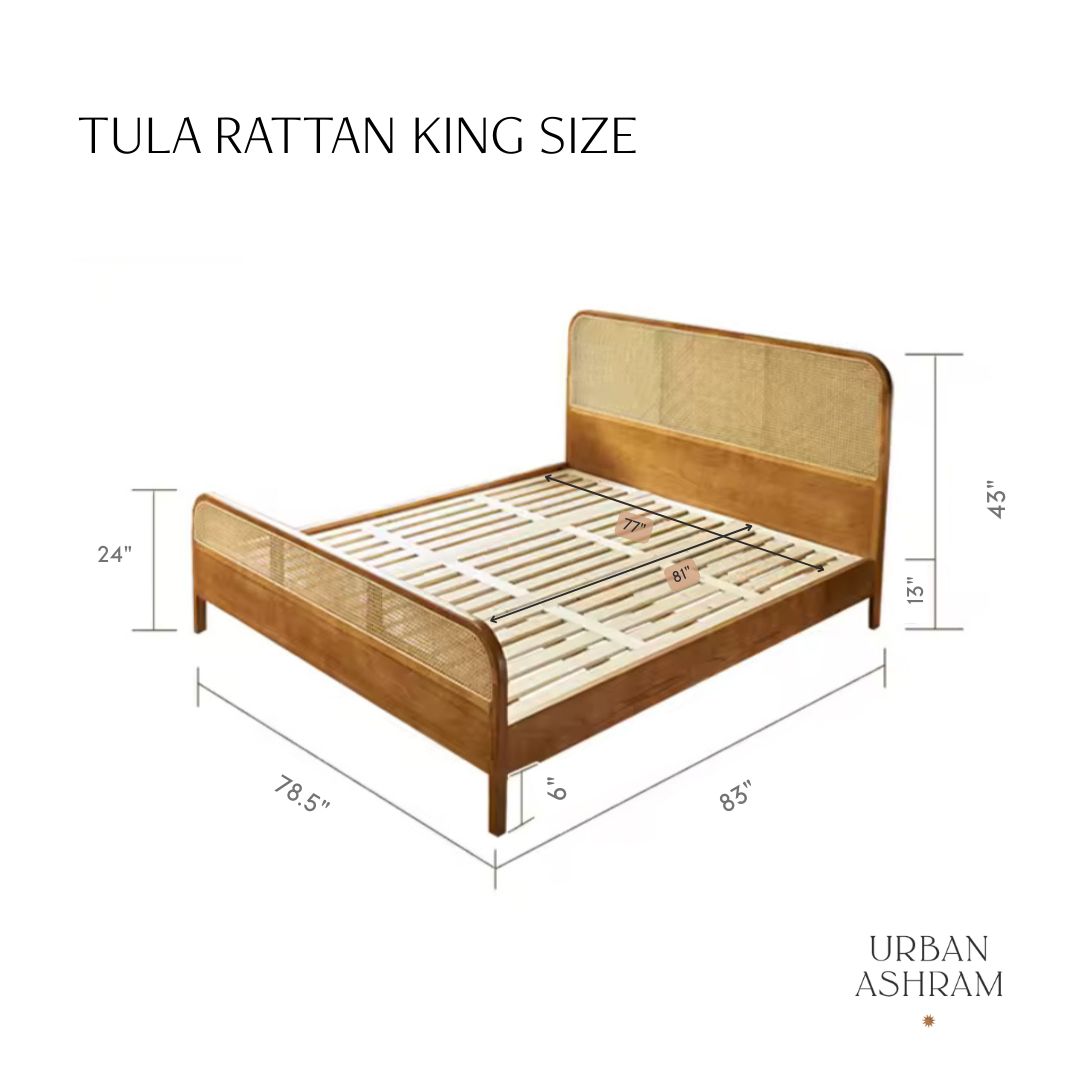 Tula Wooden Rattan Bed - Urban Ashram