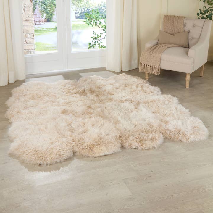 Luxurious 8-Pelts Champagne Sheepskin Octo Rug - Premium & Plush - Urban Ashram