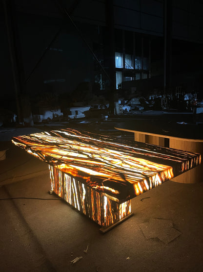 Illuminated Onyx Dining Table with LED Lighting – Luxury Statement Piece - Urban Ashram