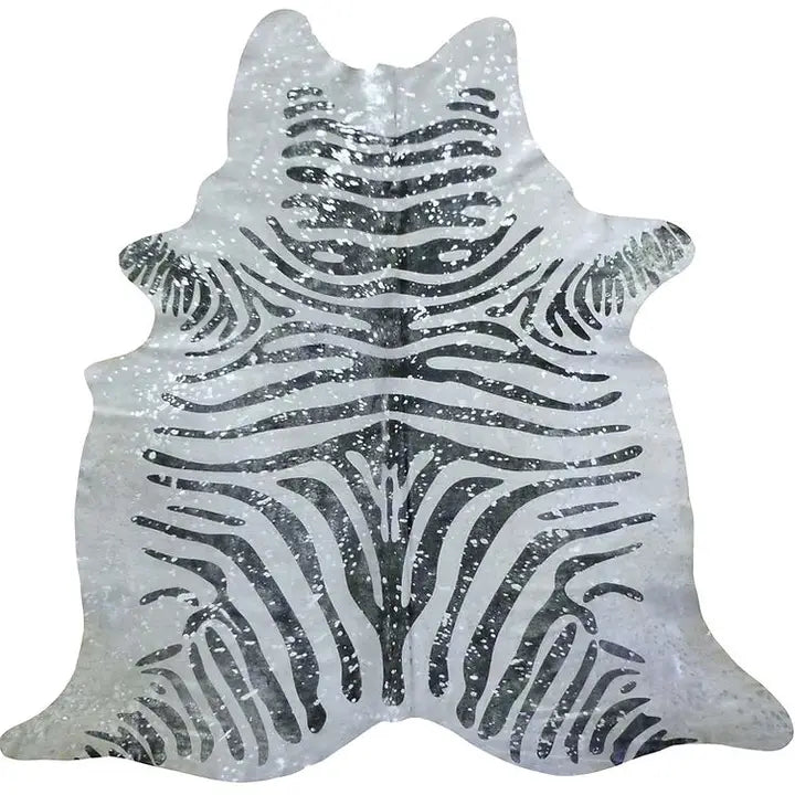 Silver Splash Zebra Cowhide Hand-Finished Metallic Hide Rug - Urban Ashram