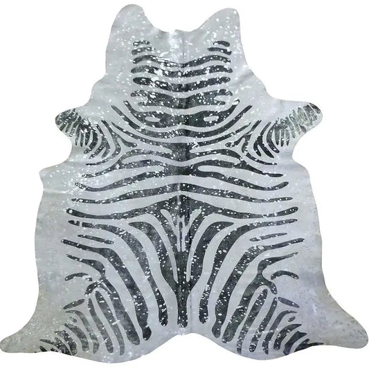 Silver Splash Zebra Cowhide Hand-Finished Metallic Hide Rug - Urban Ashram
