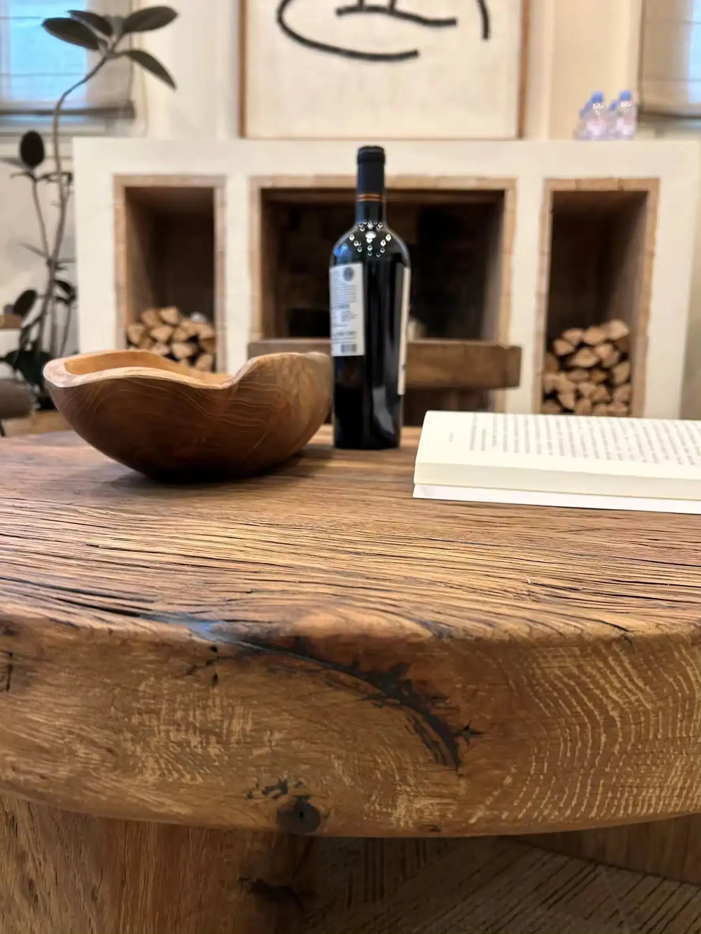 Antique Round Wood Tea Table 