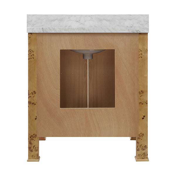 Bath Vanity In Burl Wood With Ant. Brass Hardware - Urban Ashram
