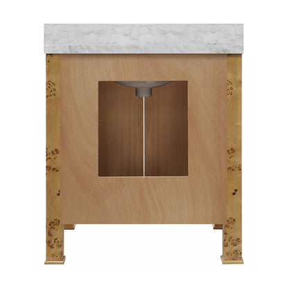 Bath Vanity In Burl Wood With Ant. Brass Hardware - Urban Ashram