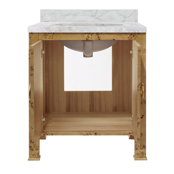 Bath Vanity In Burl Wood With Ant. Brass Hardware - Urban Ashram