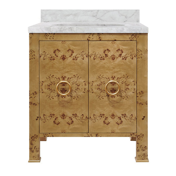 Bath Vanity In Burl Wood With Ant. Brass Hardware - Urban Ashram
