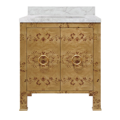Bath Vanity In Burl Wood With Ant. Brass Hardware - Urban Ashram