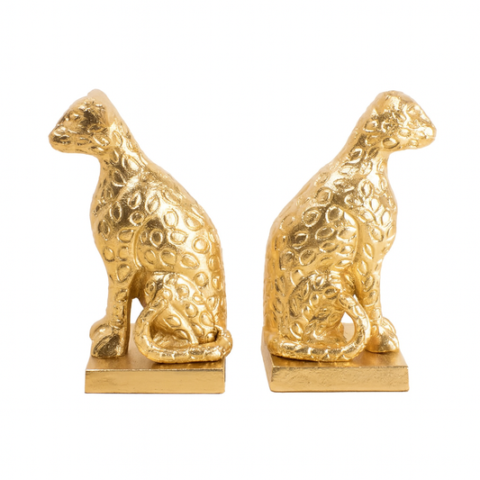 Leona Gold Leopard Bookend Set  Sculptural Pair