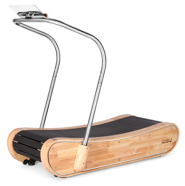 Luxury and Power in Perfection High-End Treadmill Combine with Stainless Steel and Nature Wood Curved Treadmill by Manual