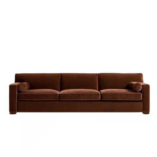 Velvet Fabric Sofa in Retro Style, Arranged in a Straight Line and in Sections, for a Modern Villa-style Living Room. High-end.