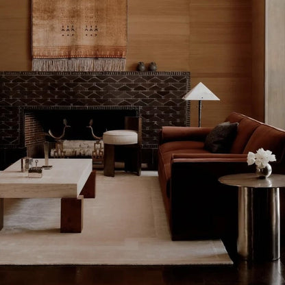 Velvet Fabric Sofa in Retro Style, Arranged in a Straight Line and in Sections, for a Modern Villa-style Living Room. High-end.