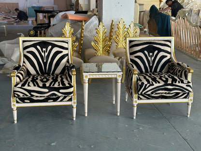 Louis XVI Giltwood Savana Traditional Lounge Chair in Zebra Print