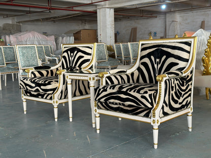 Louis XVI Giltwood Savana Traditional Lounge Chair in Zebra Print