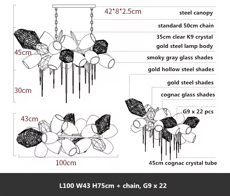 Modern K9 Linear Crystal Glass Chandelier - Urban Ashram