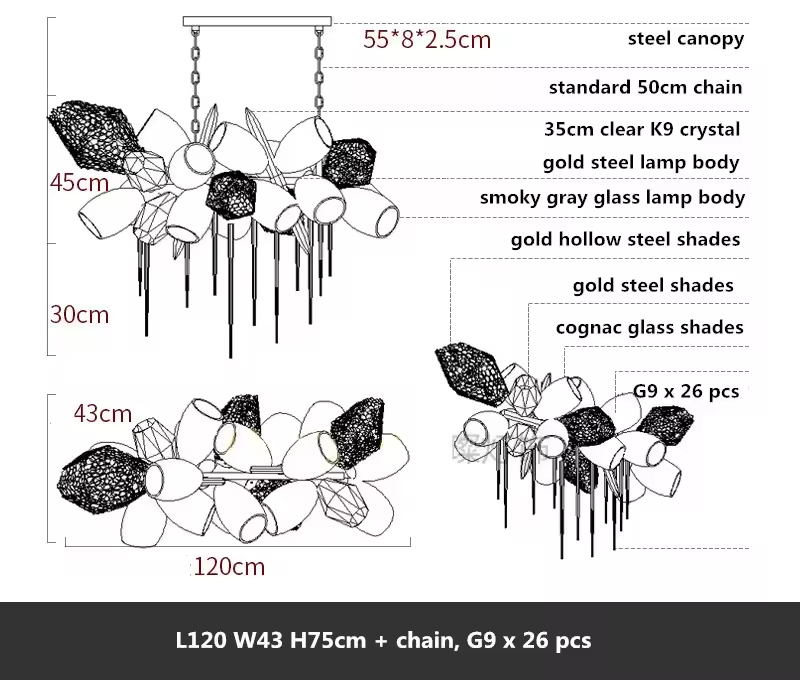 Modern K9 Linear Crystal Glass Chandelier - Urban Ashram