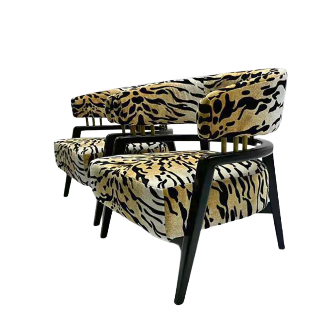 Tiger Print Velvet Luxury Art Deco Lounge Chair - Urban Ashram