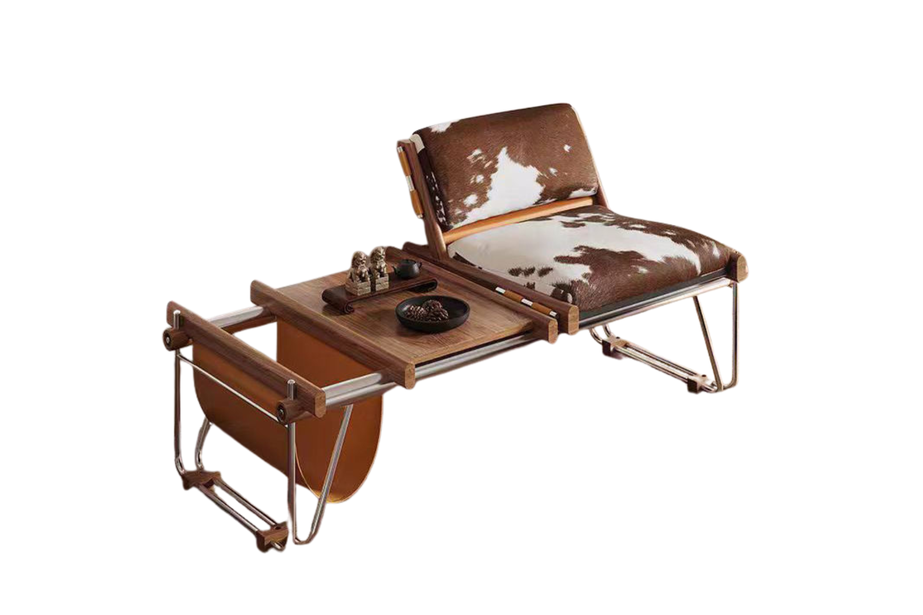 Ronan Cowhide Lounge Chair in Polished Steel - Urban Ashram