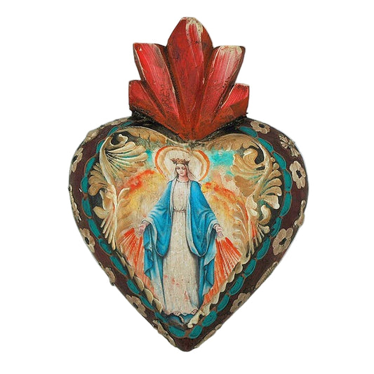 Handcrafted Mexican Painted Wood Heart Decor - 'Grace' by Contreras Designs - Urban Ashram