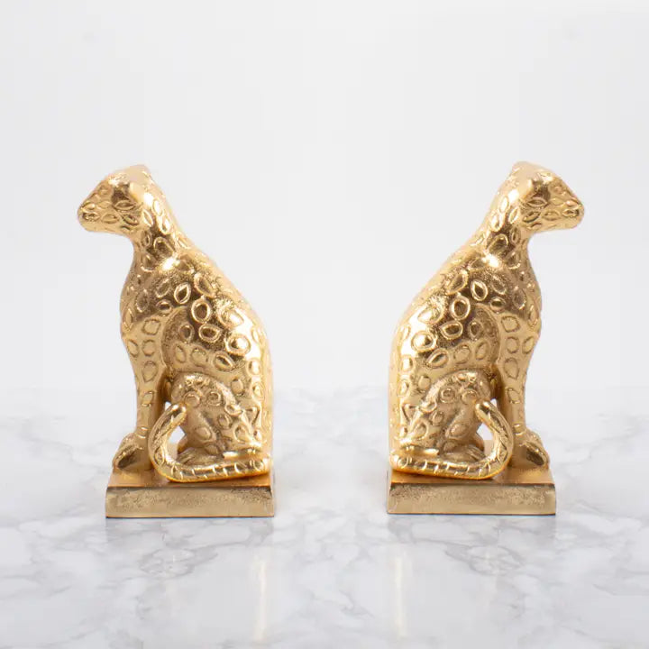 Leona Gold Leopard Bookend Set  Sculptural Pair - Urban Ashram