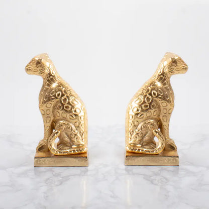 Leona Gold Leopard Bookend Set  Sculptural Pair - Urban Ashram