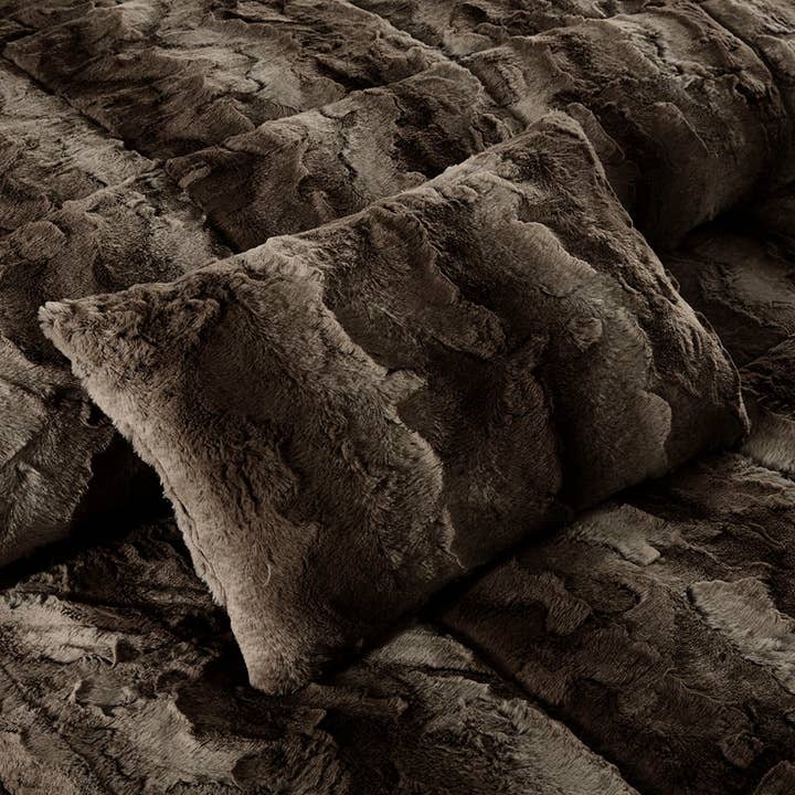 Wholesale Long Faux Fur 4-Piece Comforter Set, Brown