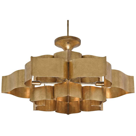 Grand Lotus 30" Wide Antique Gold Leaf Chandelier - Urban Ashram