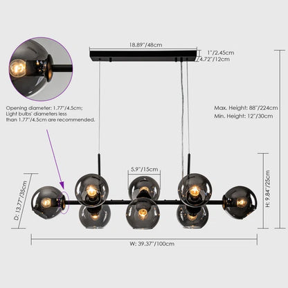 Essence 8 Glass Globe Modern Linear Chandelier
