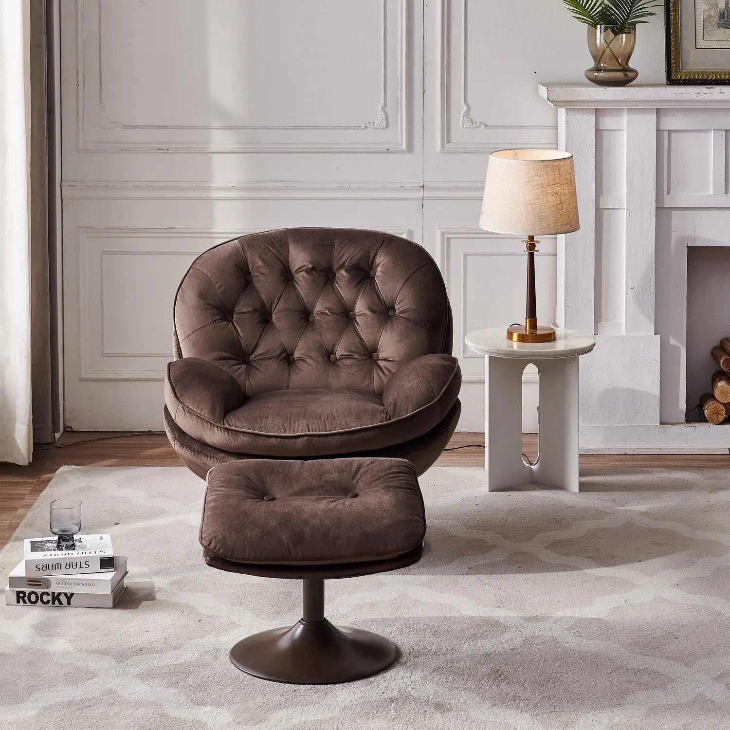 Edwin Velvet Swivel Lounge Chair and Ottoman - Urban Ashram