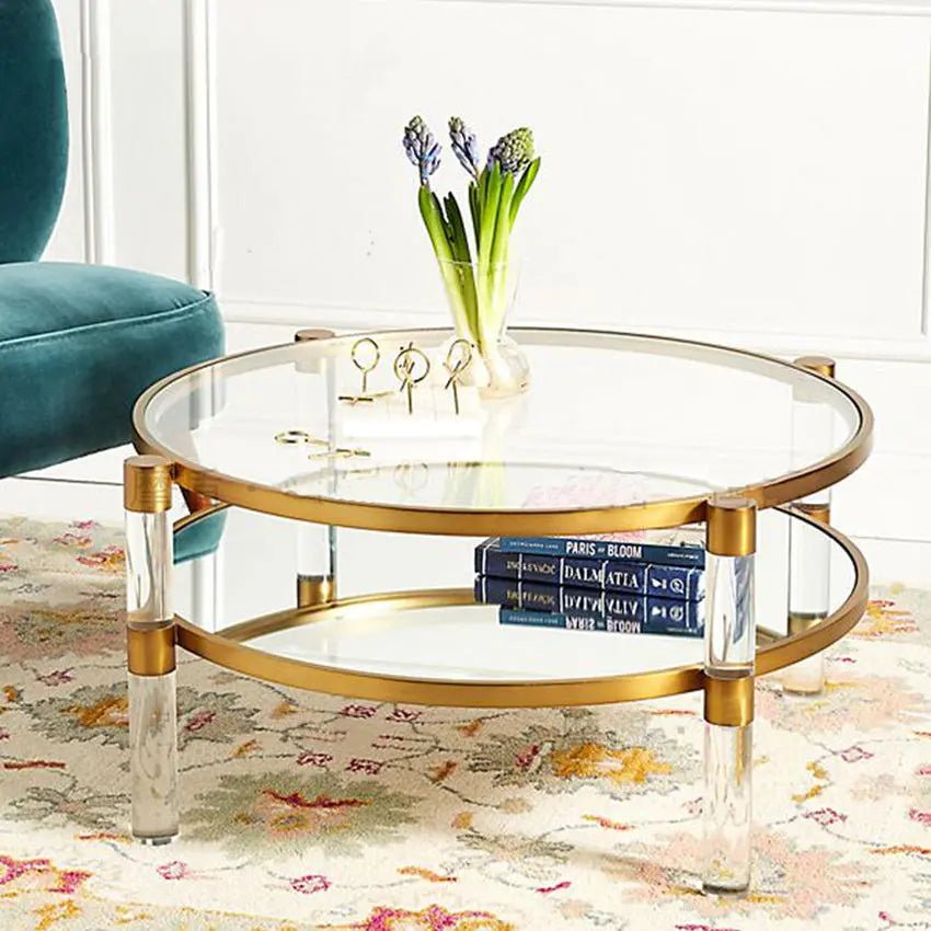 Gold Brass Acrylic Coffee Table - Urban Ashram