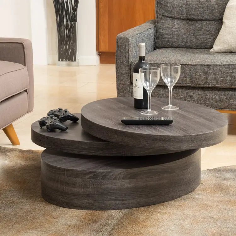 Lenox Oval mod Rotating Wood Coffee Table - Urban Ashram