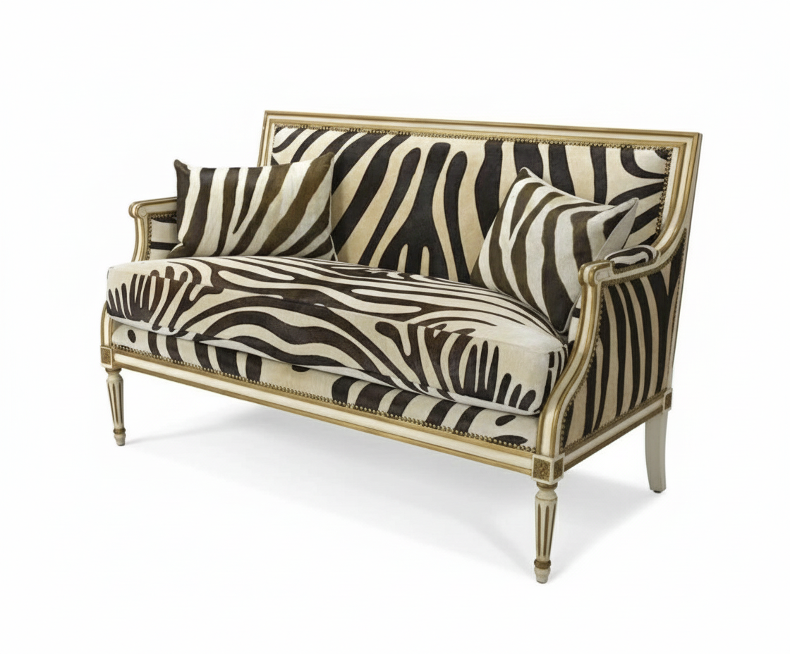 Louis XVI Giltwood Settee with Zebra Upholstery - Urban Ashram