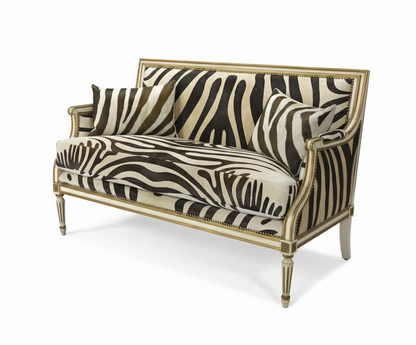 Louis XVI Giltwood Settee with Zebra Upholstery - Urban Ashram