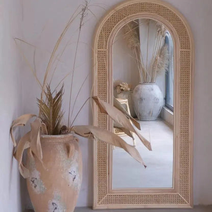 Rattan Wicker Floor Mirror - Urban Ashram