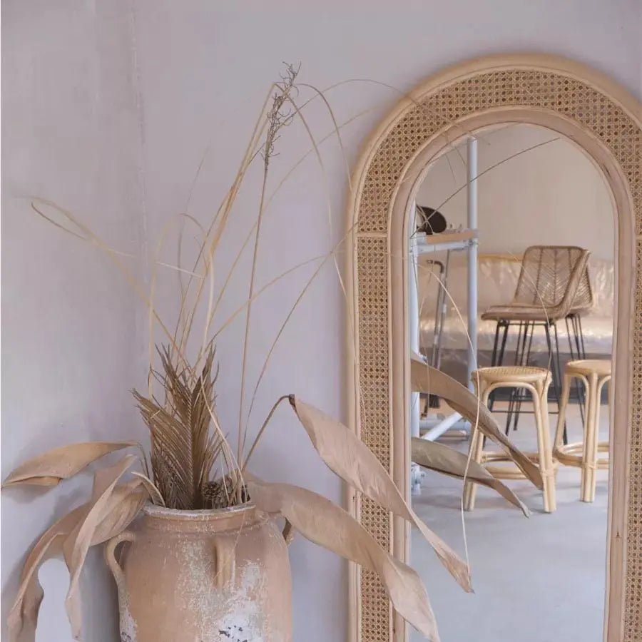 Rattan Wicker Floor Mirror - Urban Ashram