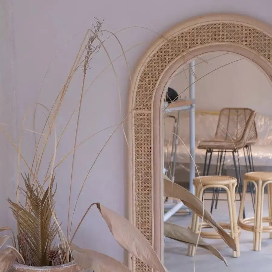 Rattan Wicker Floor Mirror - Urban Ashram