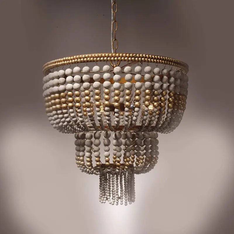 Seville Weathered Wood Beaded Chandelier - Urban Ashram