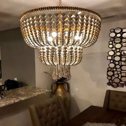 Seville Weathered Wood Beaded Chandelier - Urban Ashram