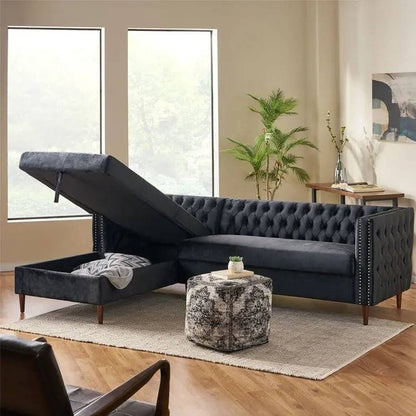 Velvet Functional Storage Sectional Sofa - Urban Ashram