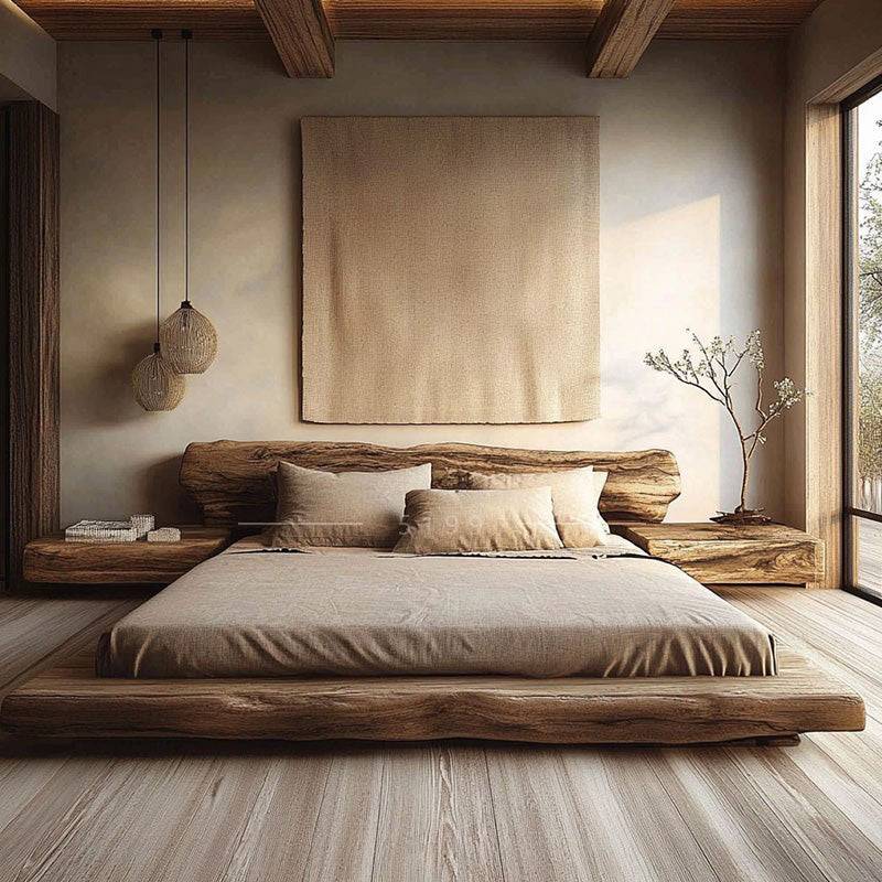 Wabi - sabi Solid Wooden Bed - Urban Ashram