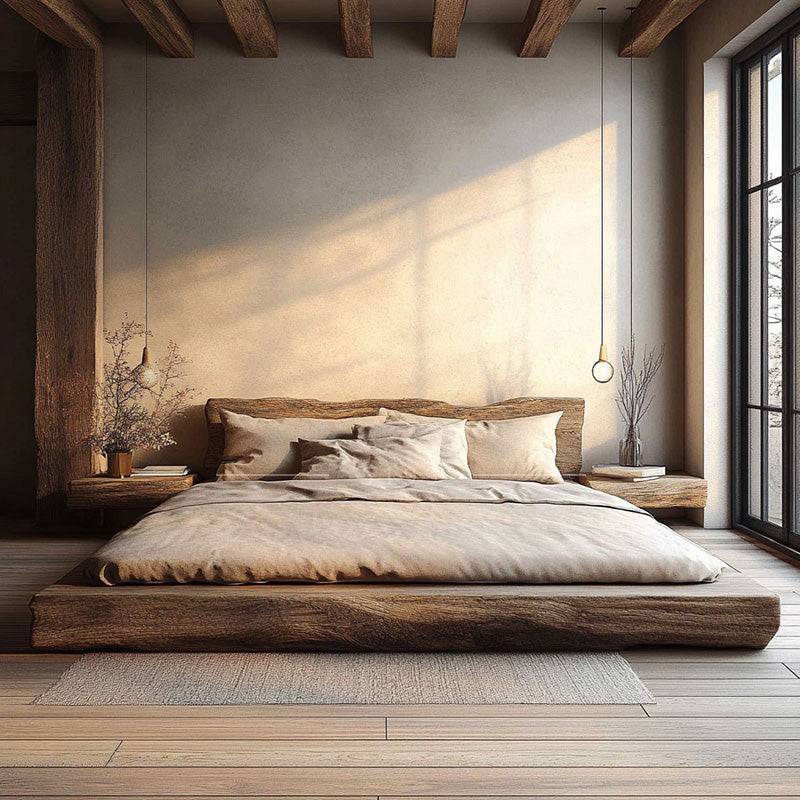 Wabi - sabi Solid Wooden Bed - Urban Ashram