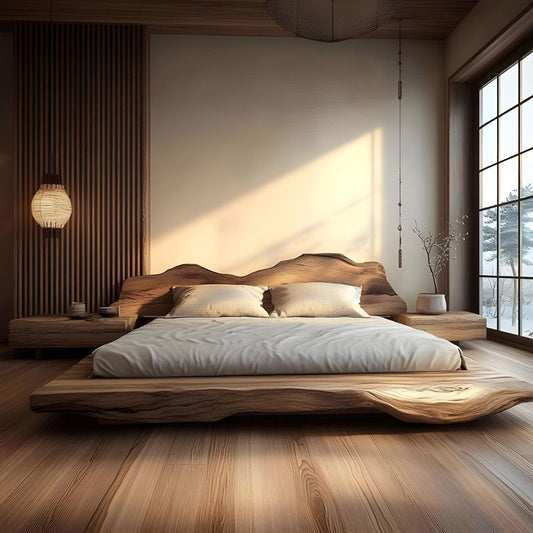 Wabi - sabi Solid Wooden Bed - Urban Ashram