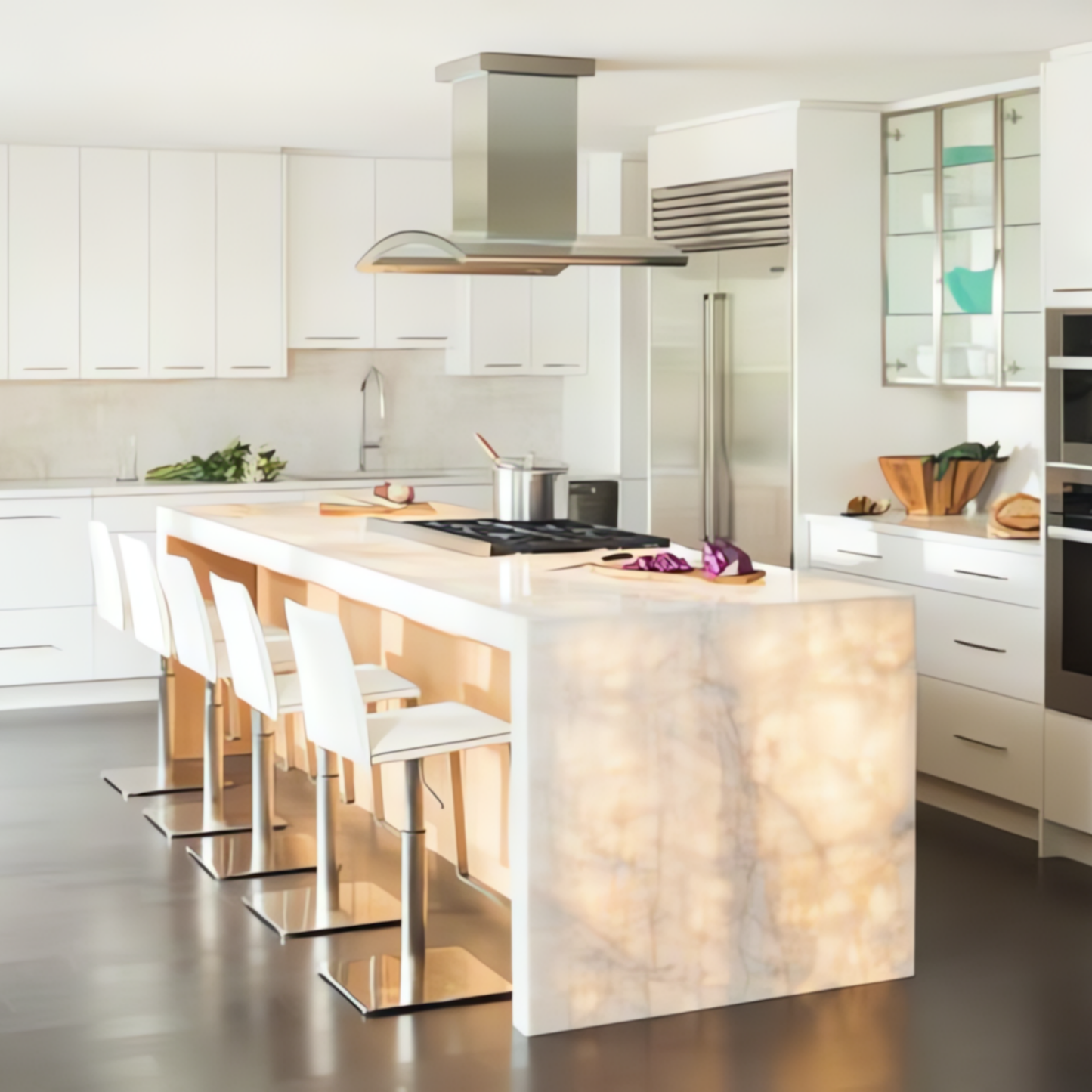 Multifunctional Luminous Kitchen Island | Backlit Onyx Kitchen Island – Custom Luxury Stone Countertop with LED Illumination - Urban Ashram