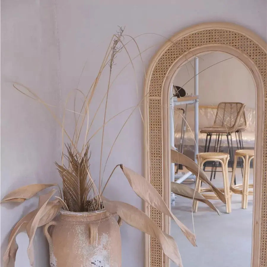 Rattan Wicker Floor Mirror - Urban Ashram Home